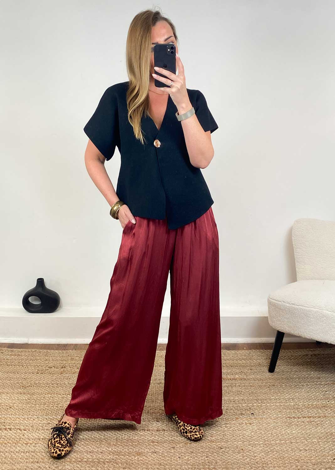 Silky Red Wide Leg pants 