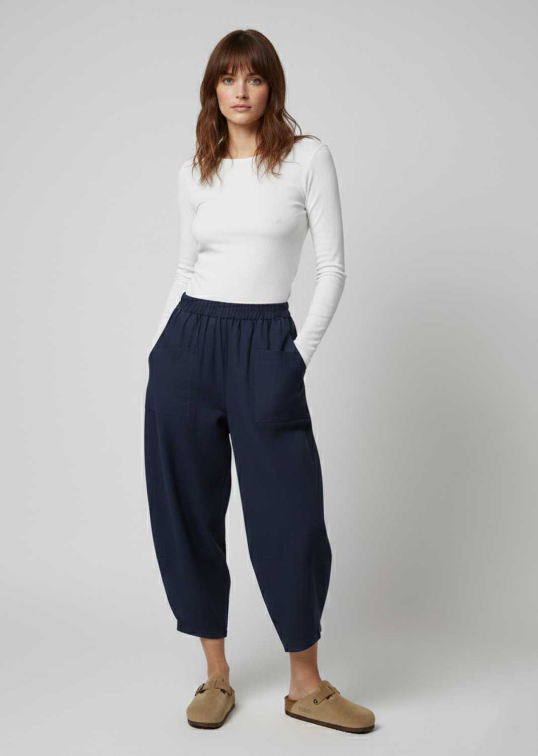 Navy Barrel Leg Pants