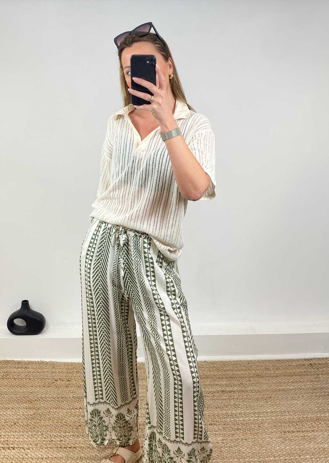 Cailey Knitted Polo Top  Beige