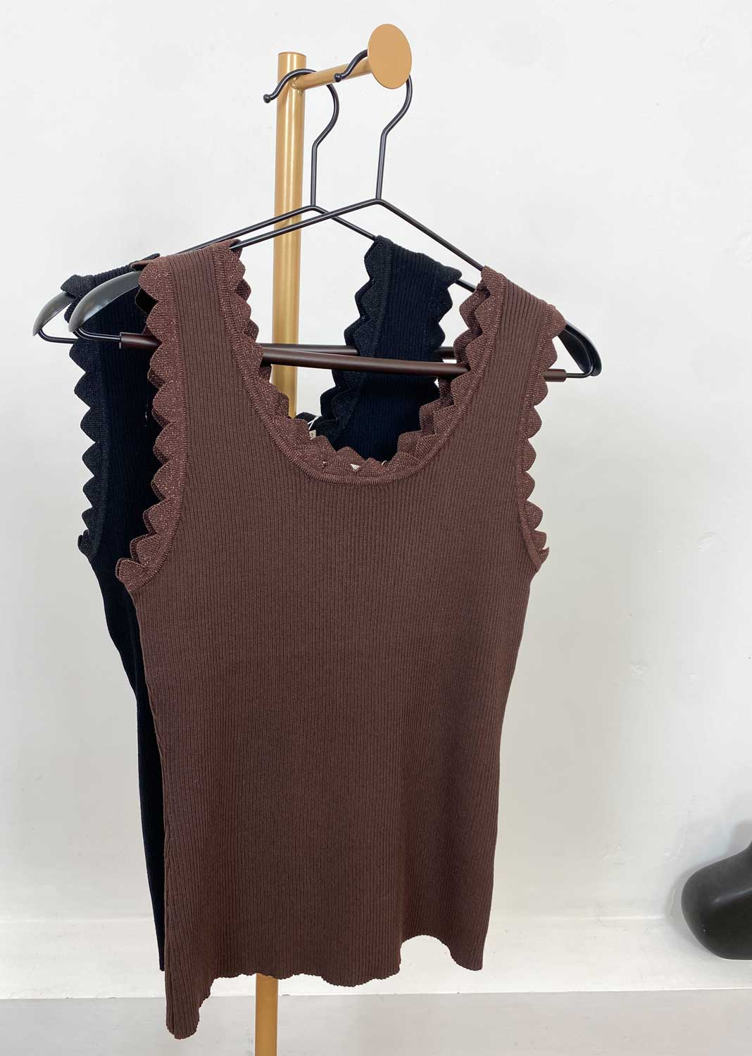 Carine Metallic Ribbed Knit Vest  Black