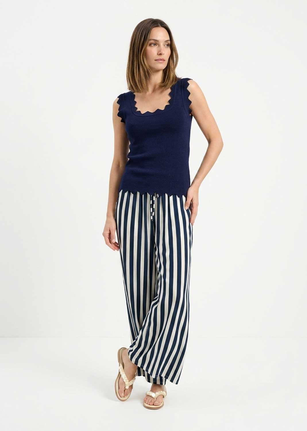 navy and white stripe pants