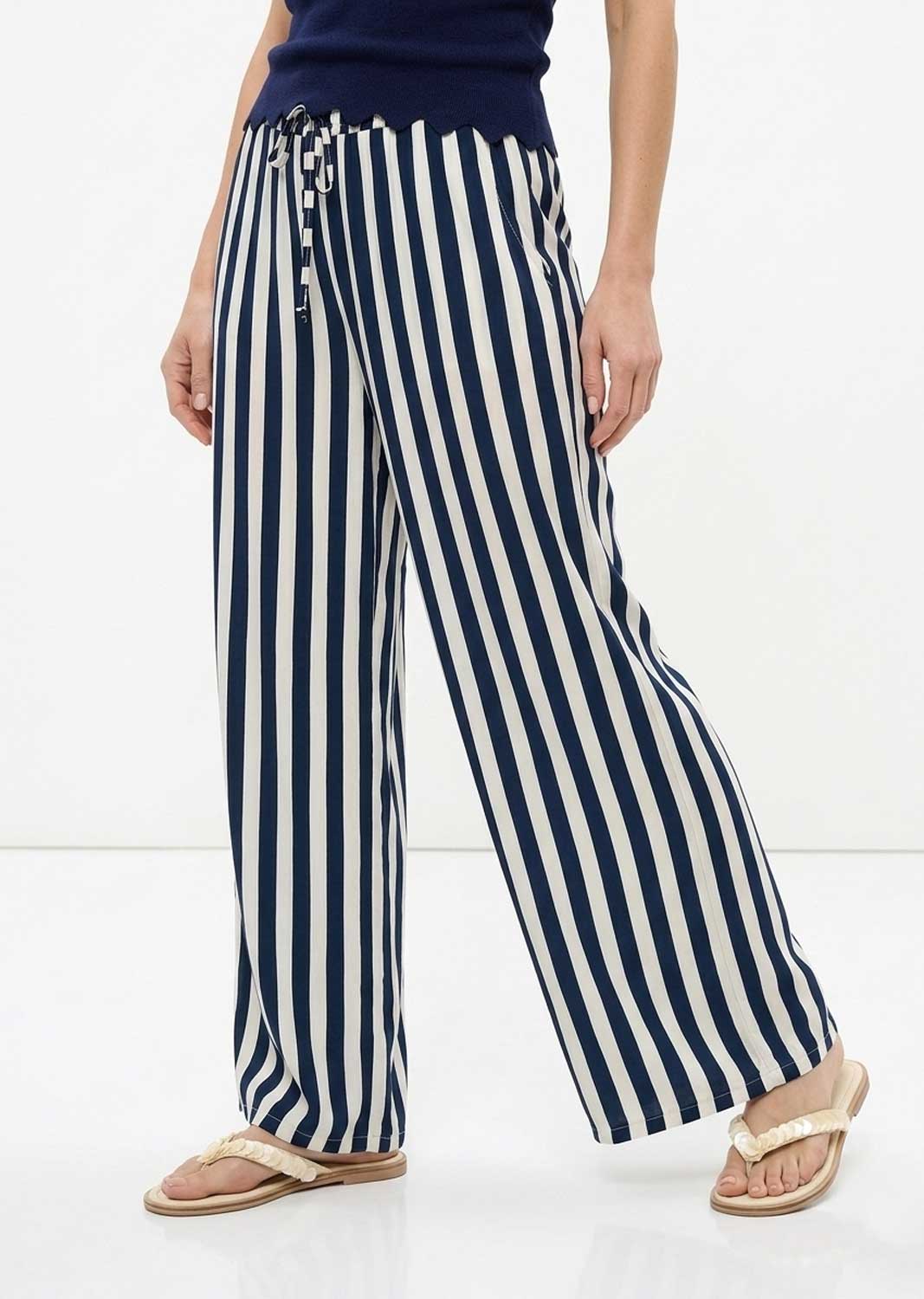 navy and white stripe pants