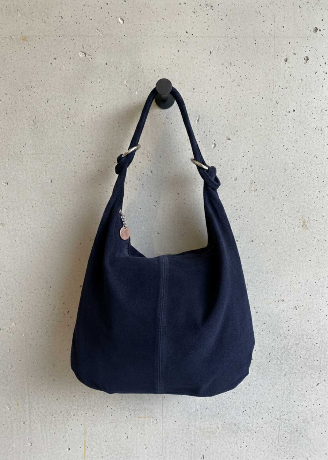 navy suede bag