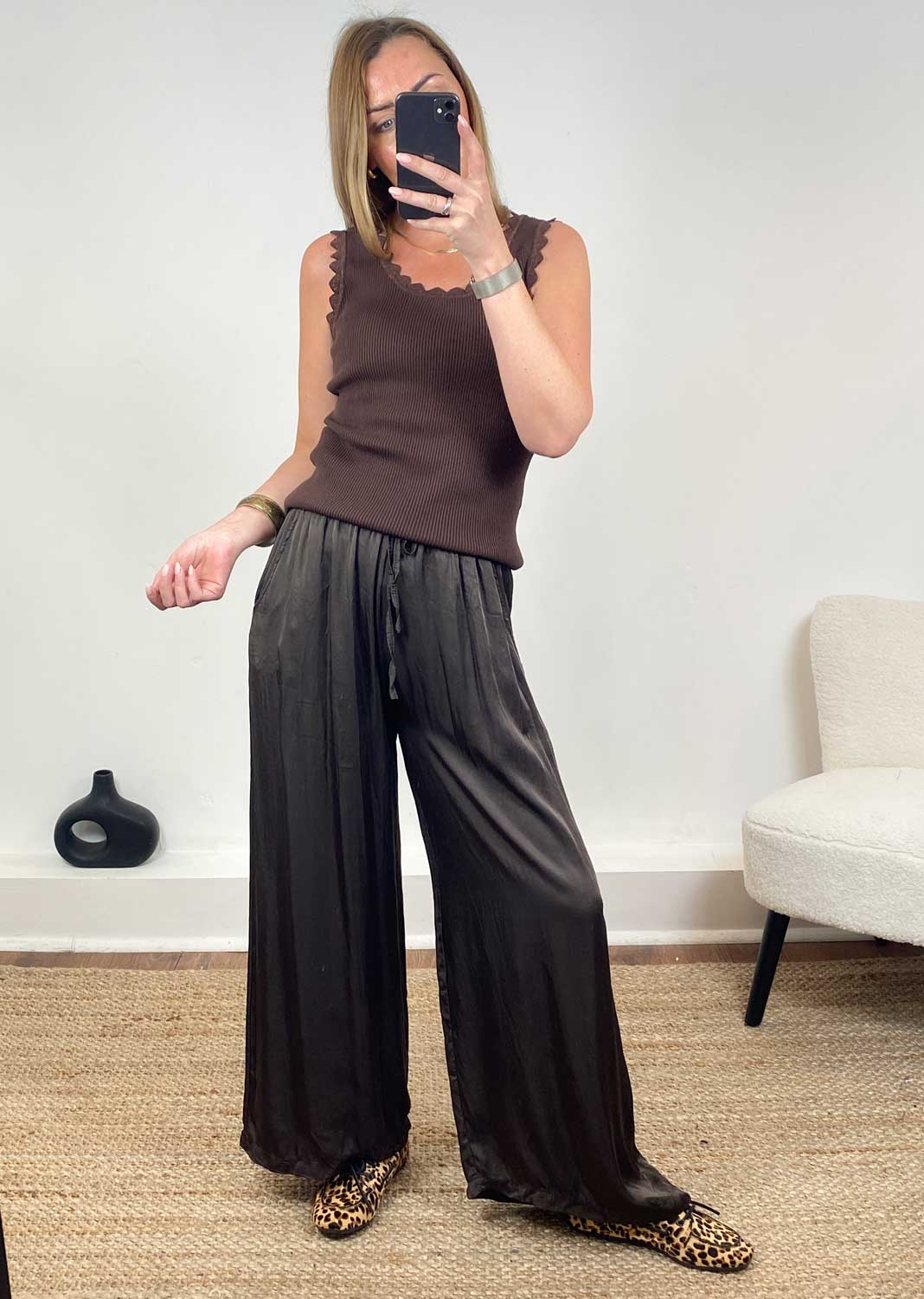 Carine Metallic Ribbed Knit Vest Brown