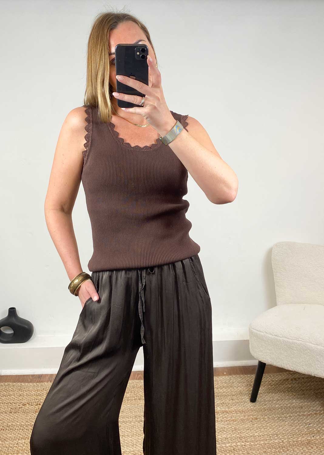 Carine Metallic Ribbed Knit Vest Brown