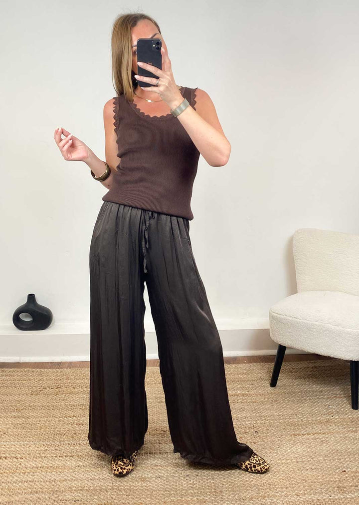 Carine Metallic Ribbed Knit Vest Brown