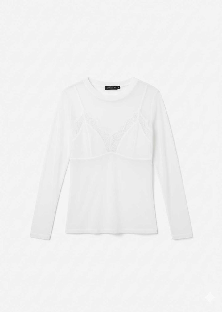 Cove Lace Slip Sheer Top White