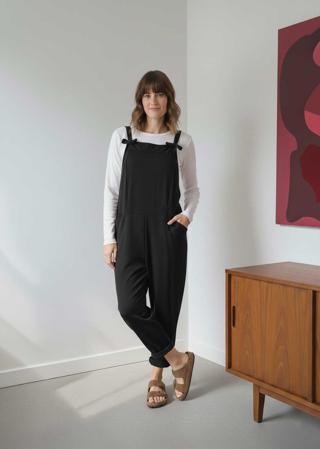 Cressida Jersey Dungarees  Black