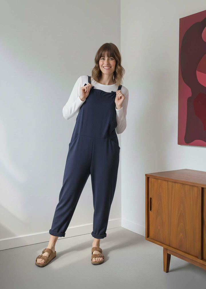 Cressida Jersey Dungarees Navy