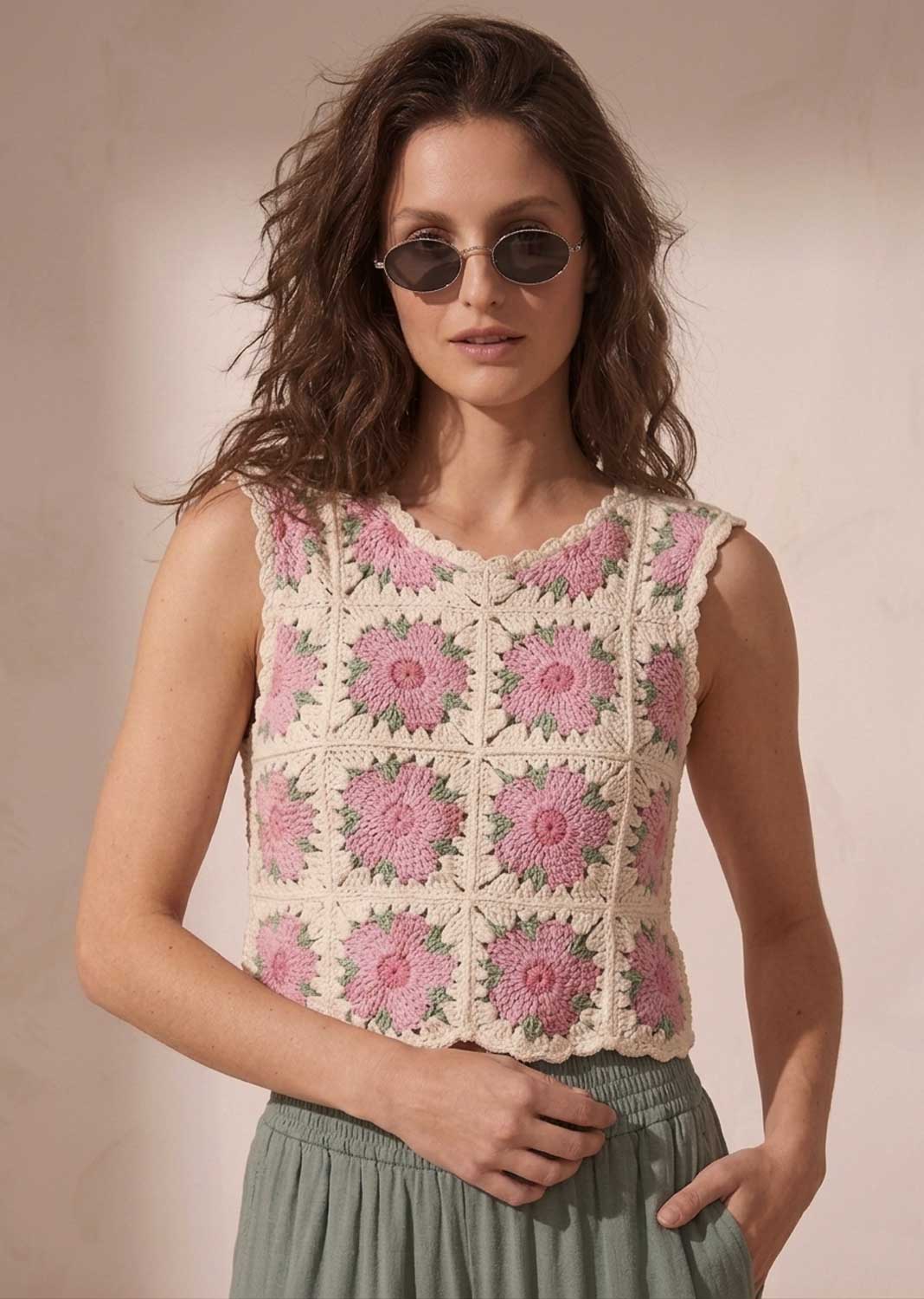 Pink Flower Crochet Top