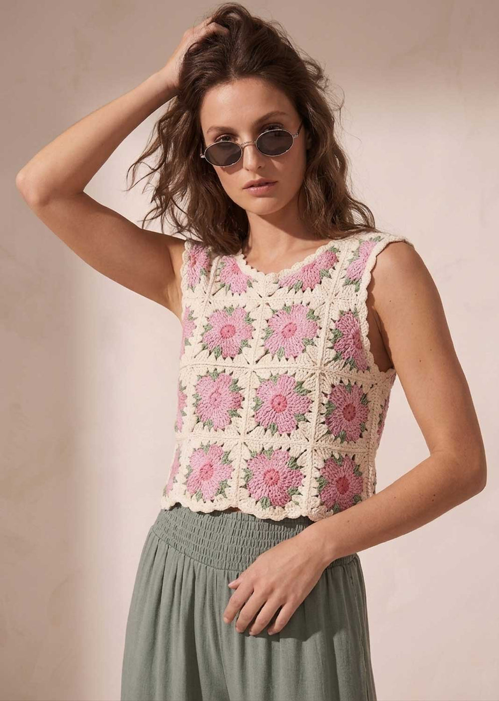 Pink Flower Crochet Top