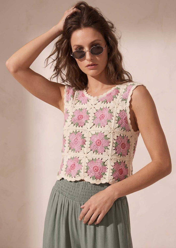 Pink Flower Crochet Top