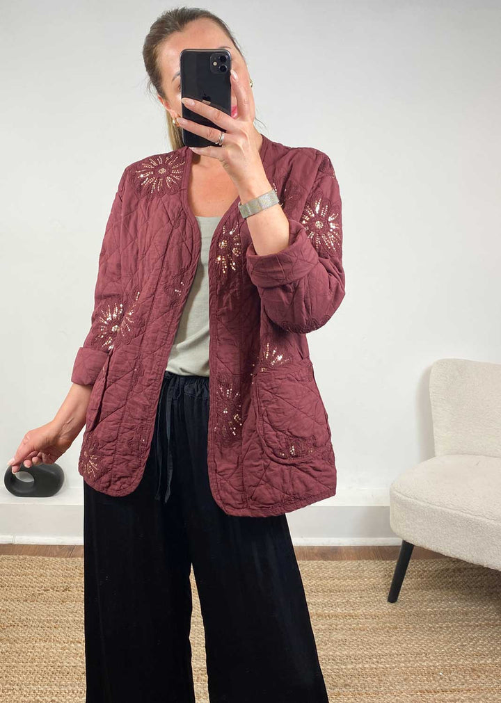 Destiny Burgundy Quilted Jacket