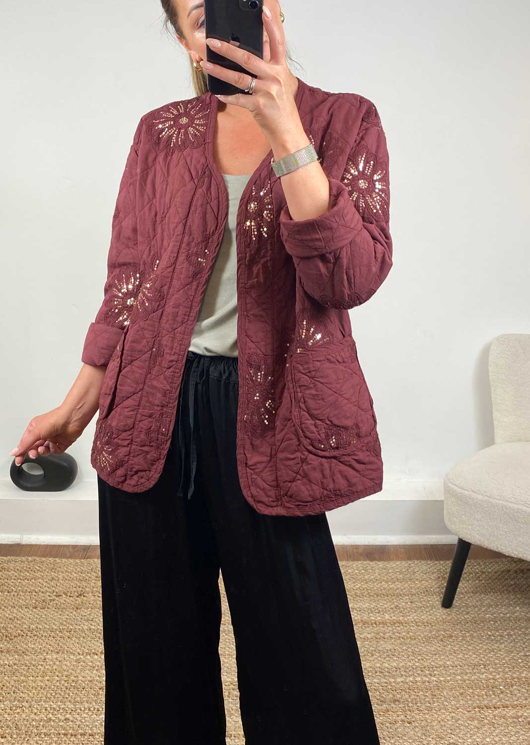 Destiny Burgundy Quilted Jacket