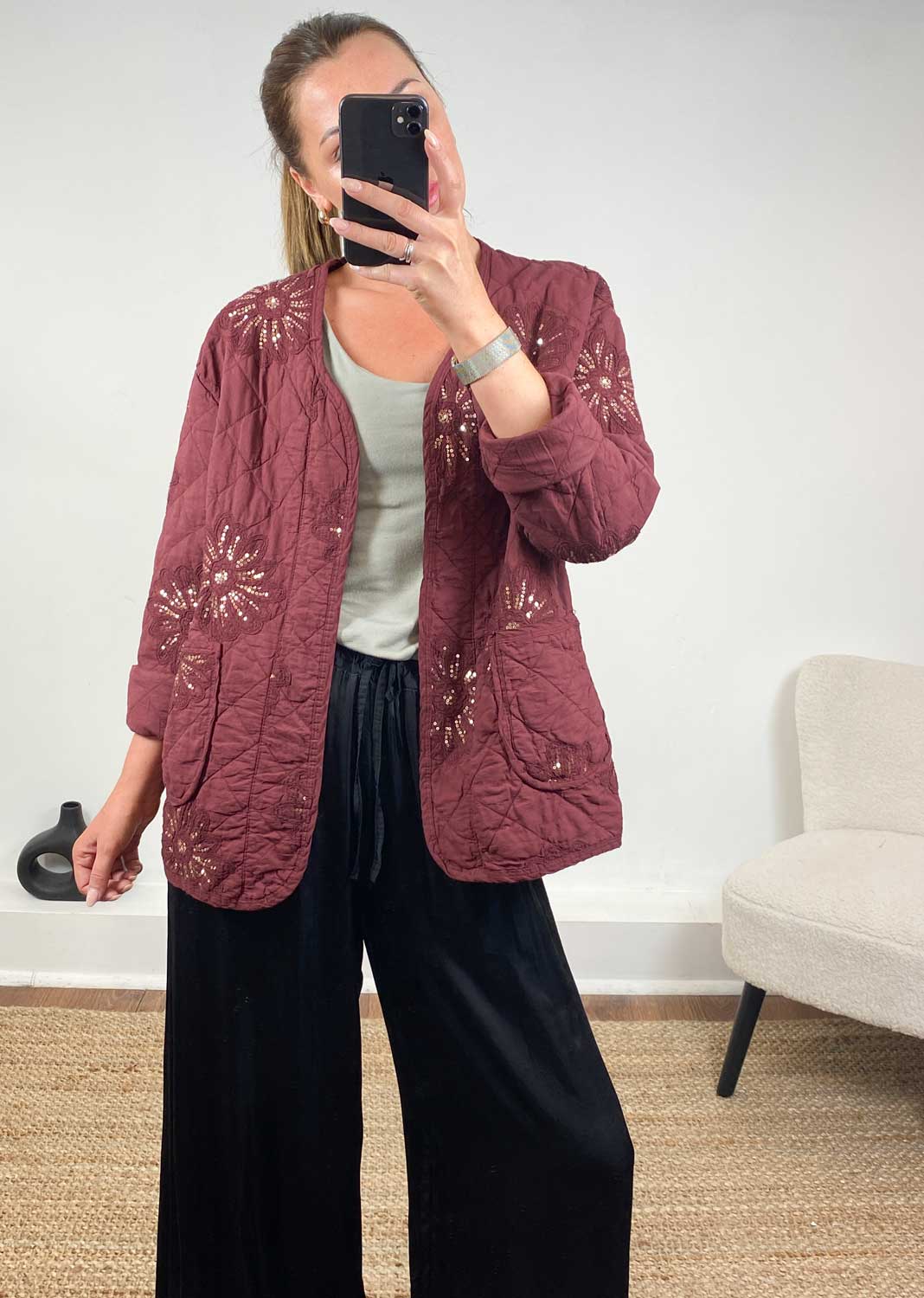 Destiny Burgundy Quilted Jacket
