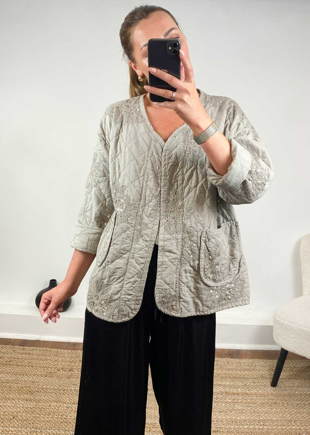 Destiny Quilted Jacket in Taupe