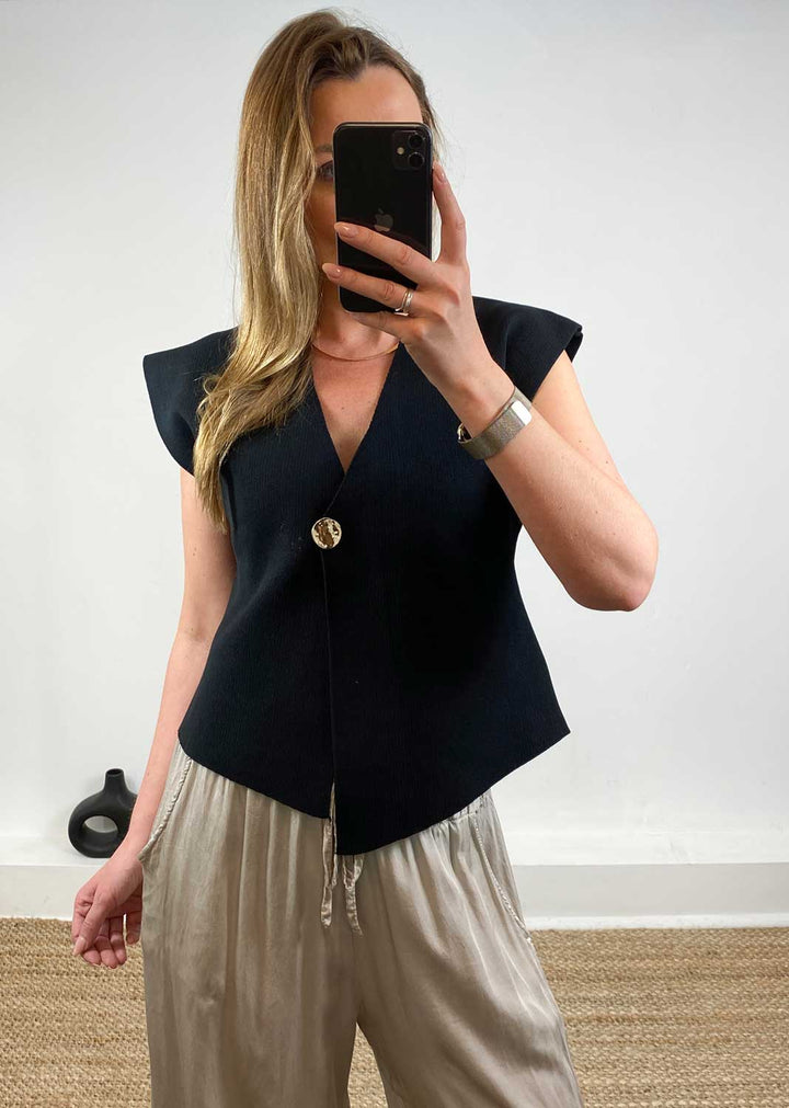 Dion Gold Button Top Black