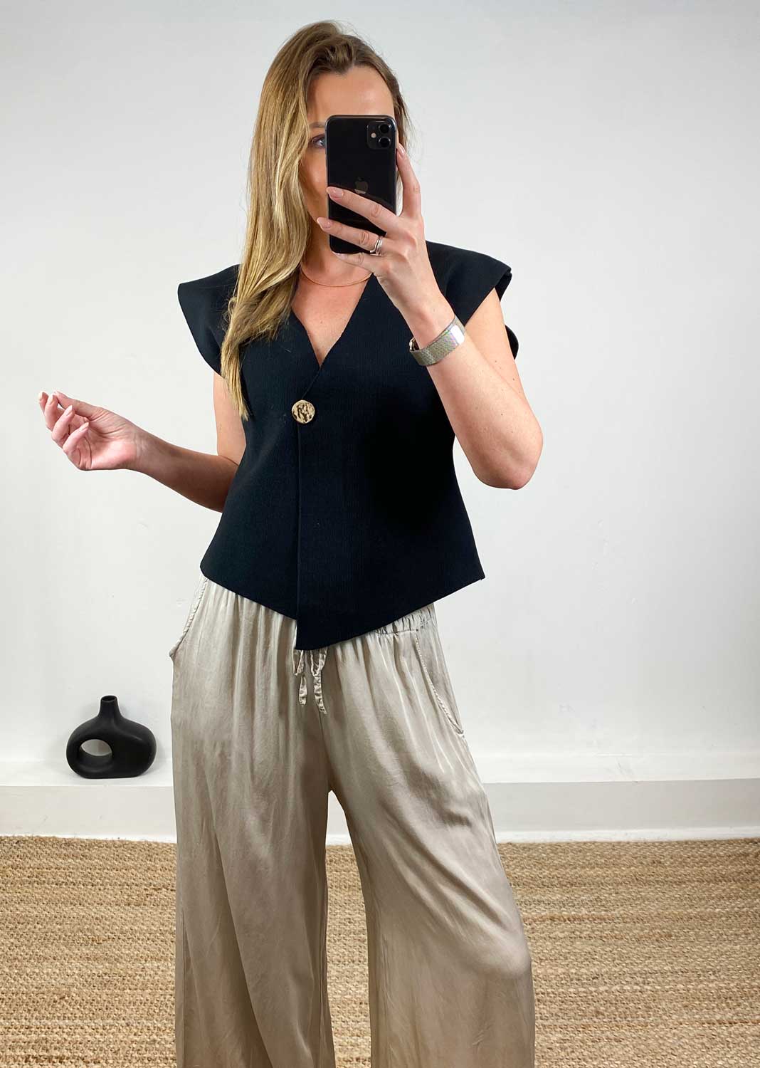 Dion Gold Button Top Black