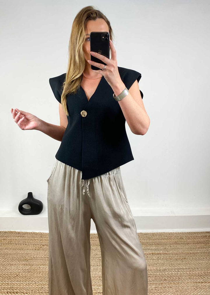 Dion Gold Button Top Black