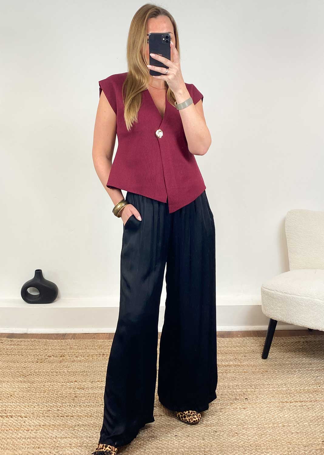 Dion Gold Button Top  Burgundy