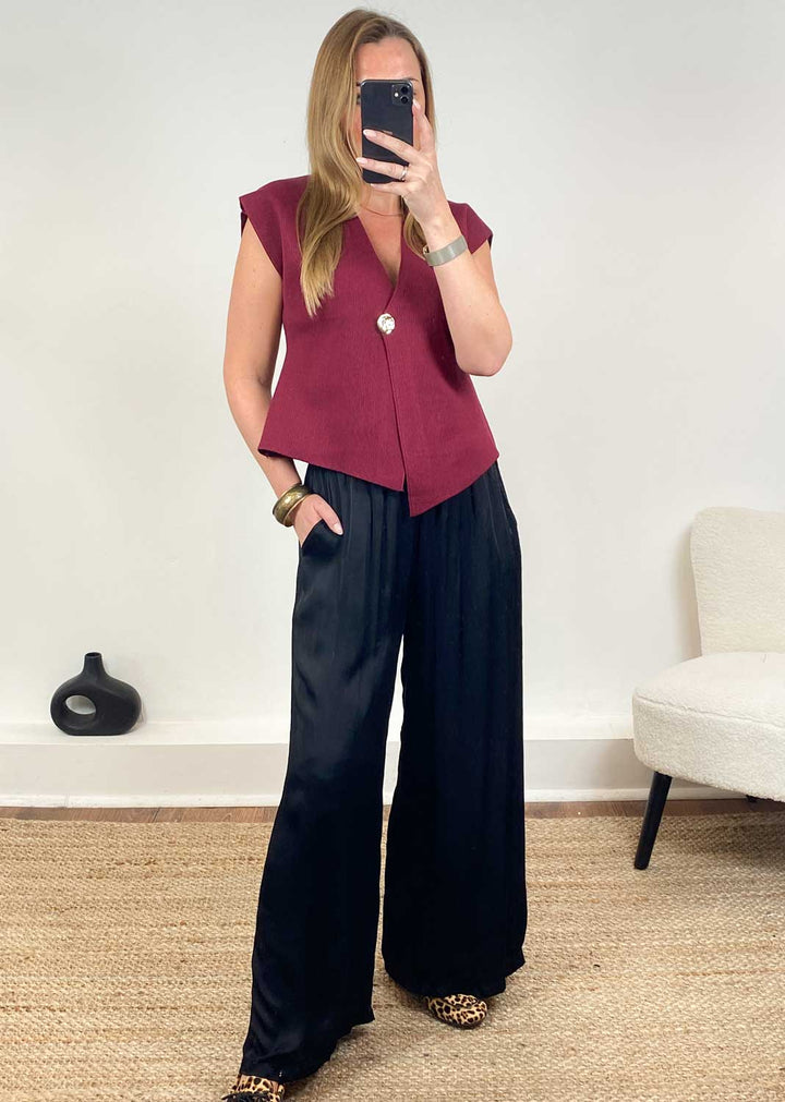 Dion Gold Button Top  Burgundy