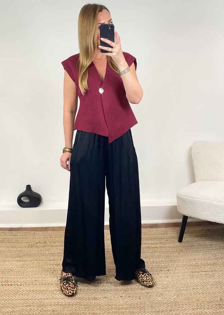 Dion Gold Button Top  Burgundy