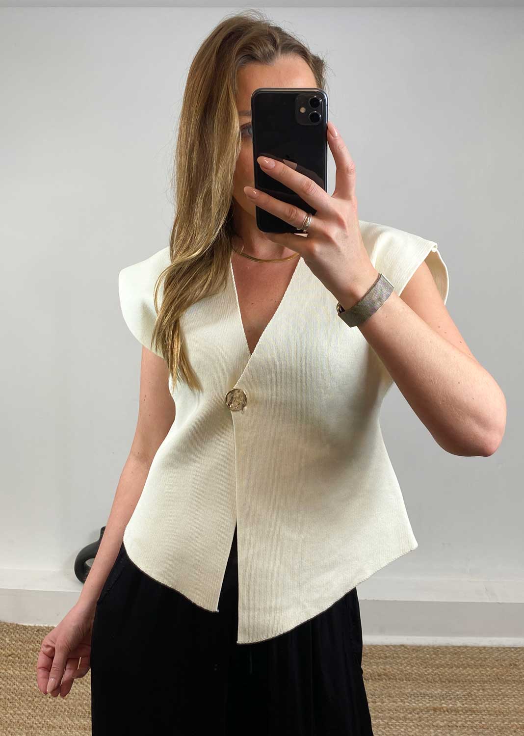 Cream waistcoat with gold buttons 