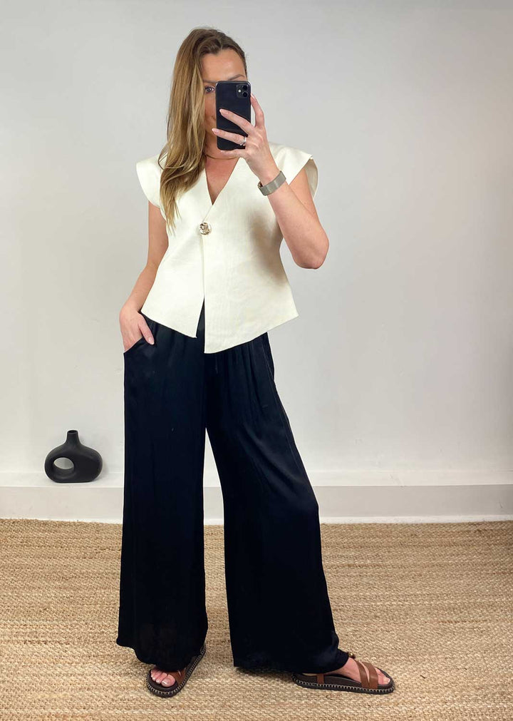 Brooke Silky Tie Waist Pants in Black