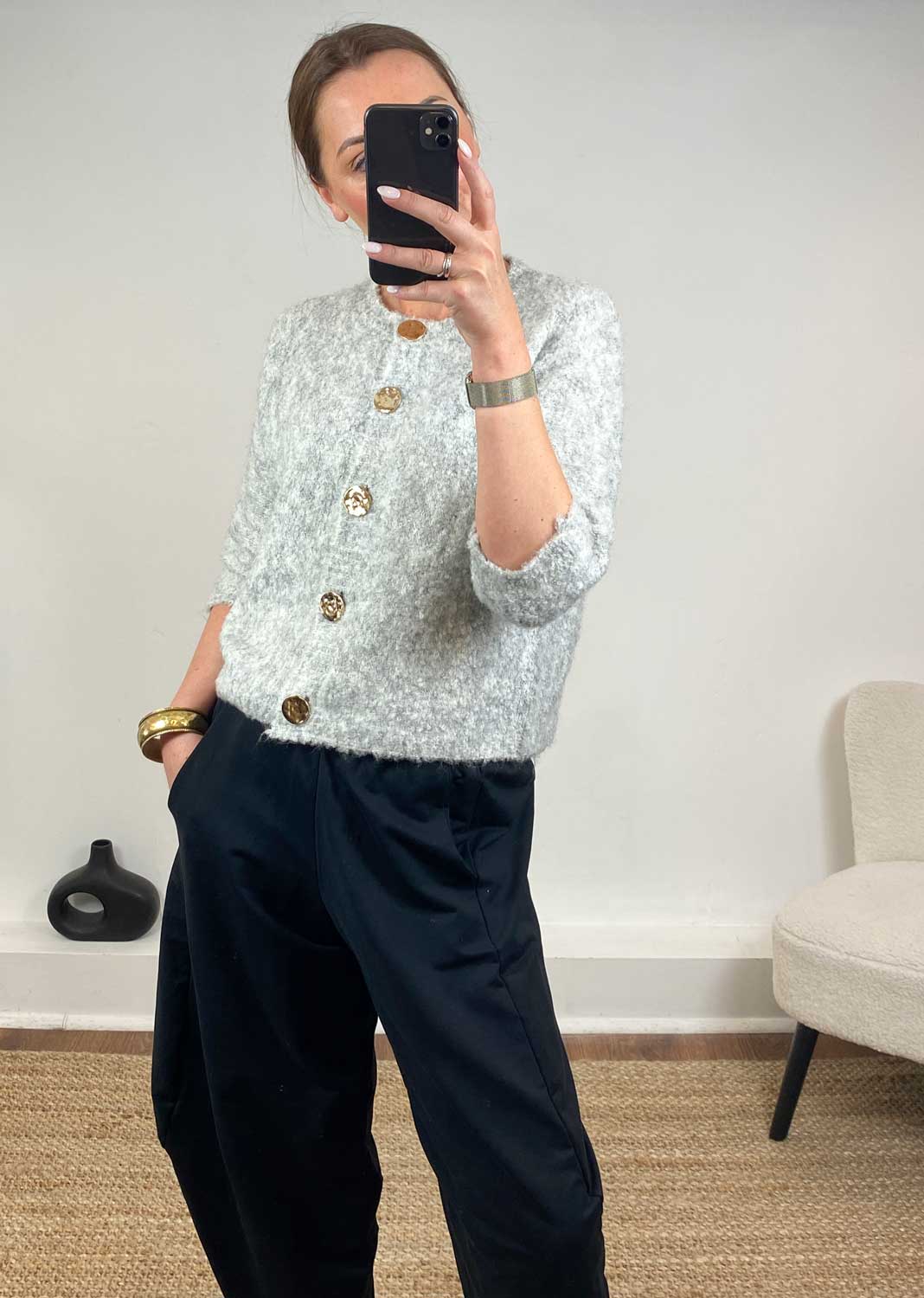 Ebba Grey Short Sleeve Cardigan
