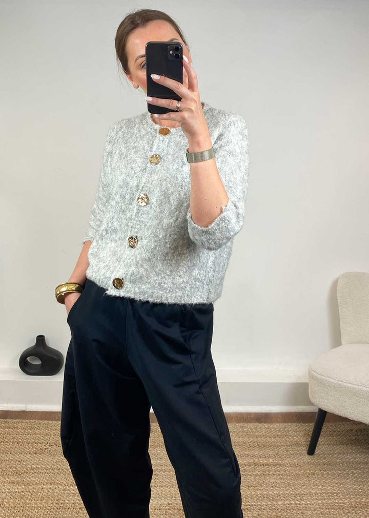 Ebba Grey Short Sleeve Cardigan