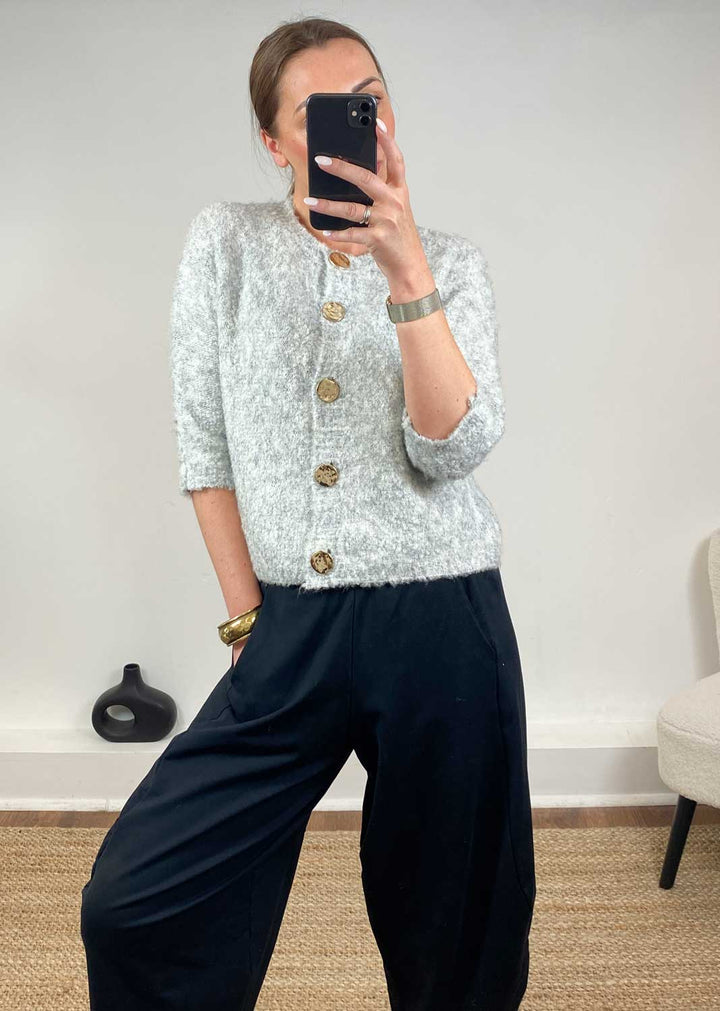 Ebba Grey Short Sleeve Cardigan