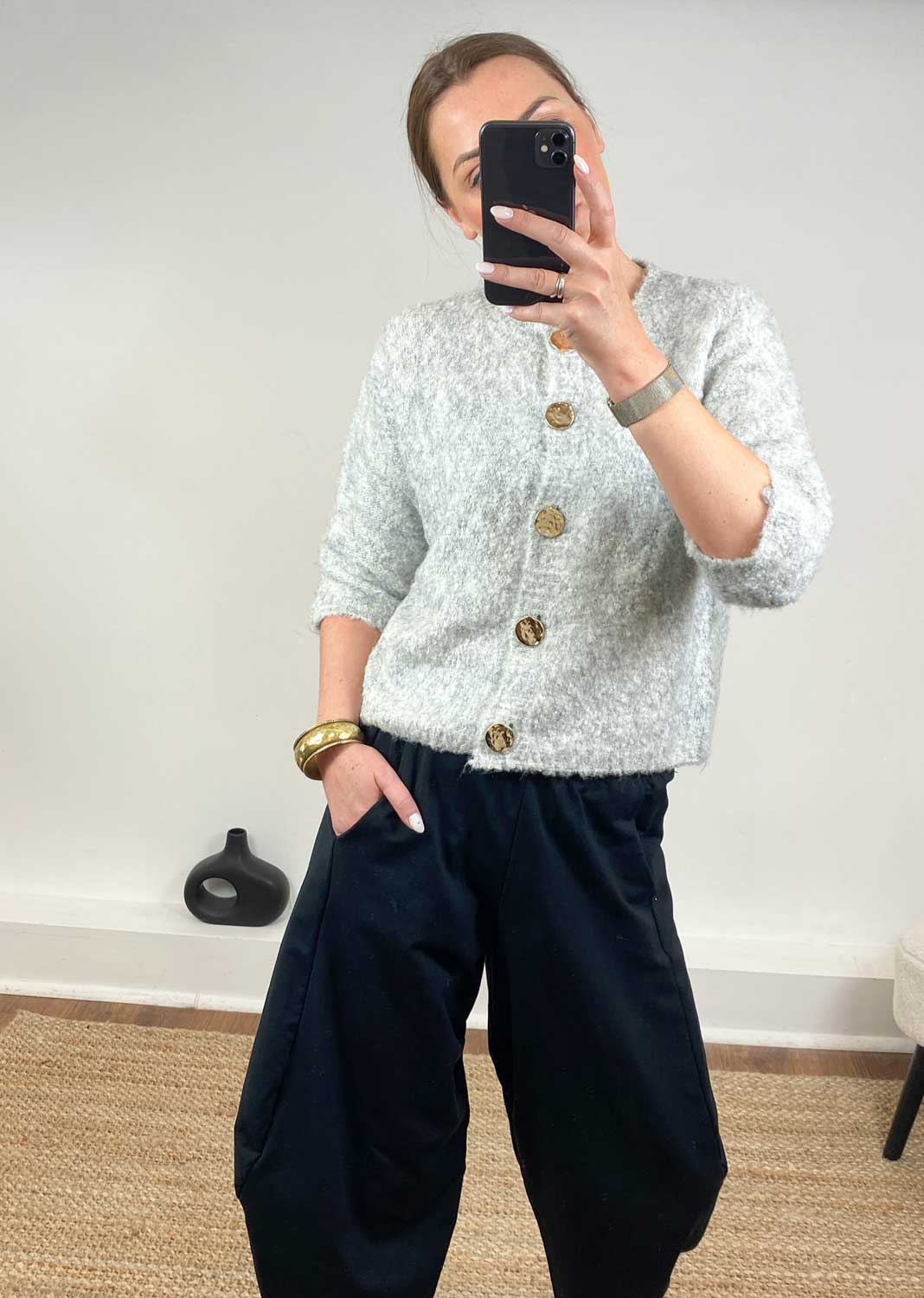 Ebba Grey Short Sleeve Cardigan