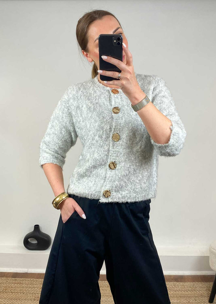 Ebba Grey Short Sleeve Cardigan