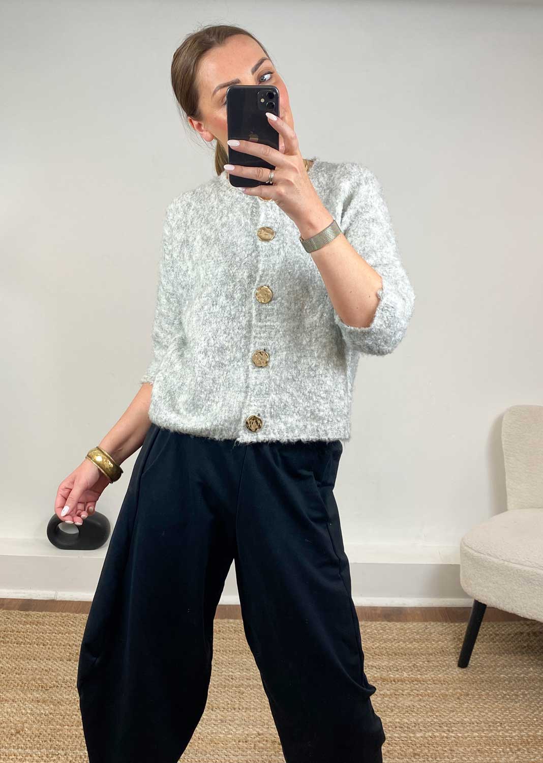 Ebba Grey Short Sleeve Cardigan