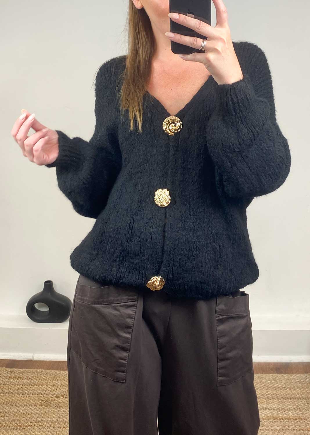 Elsa Brooch Cardigan Black
