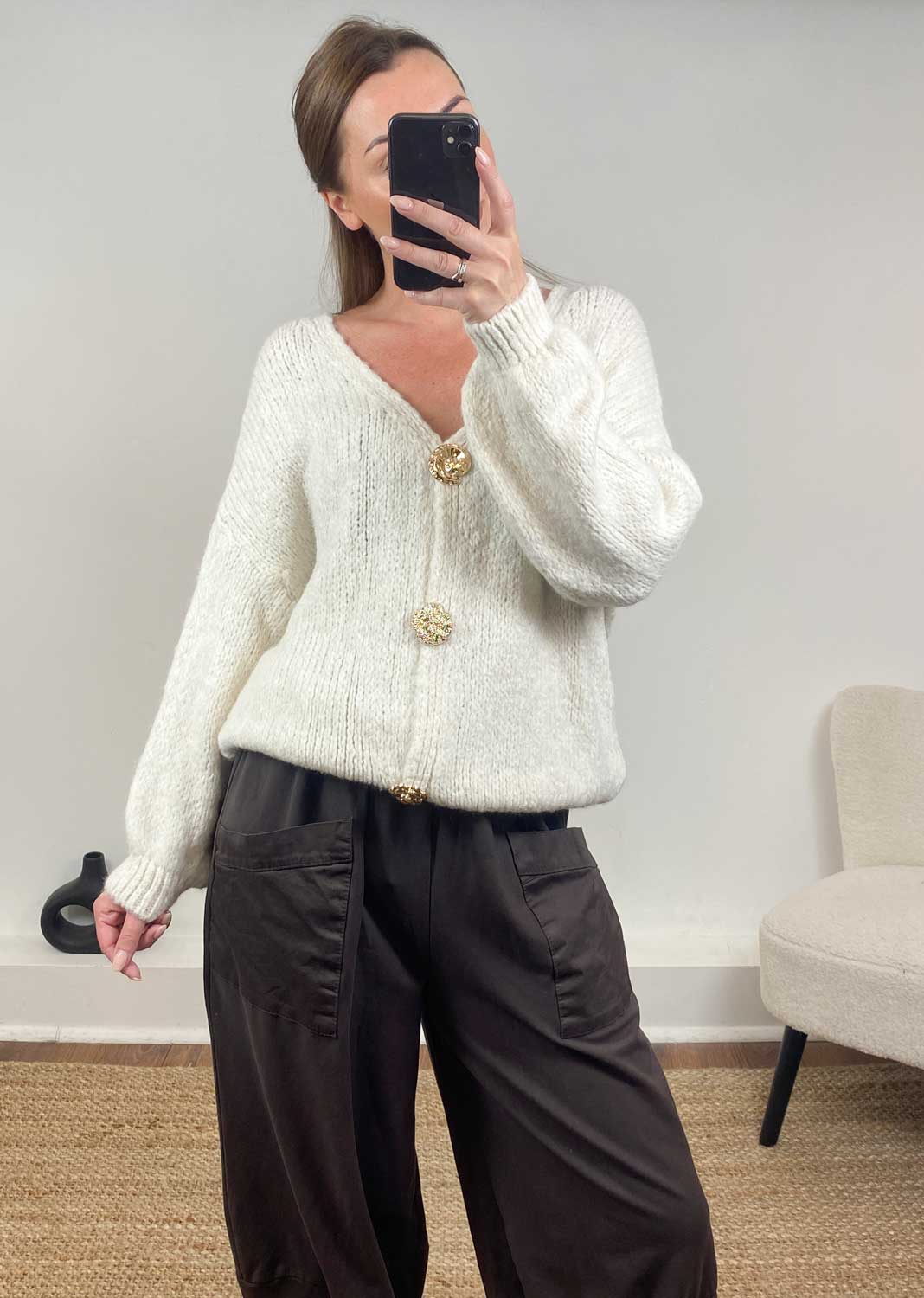 Elsa Brooch Cardigan  Cream