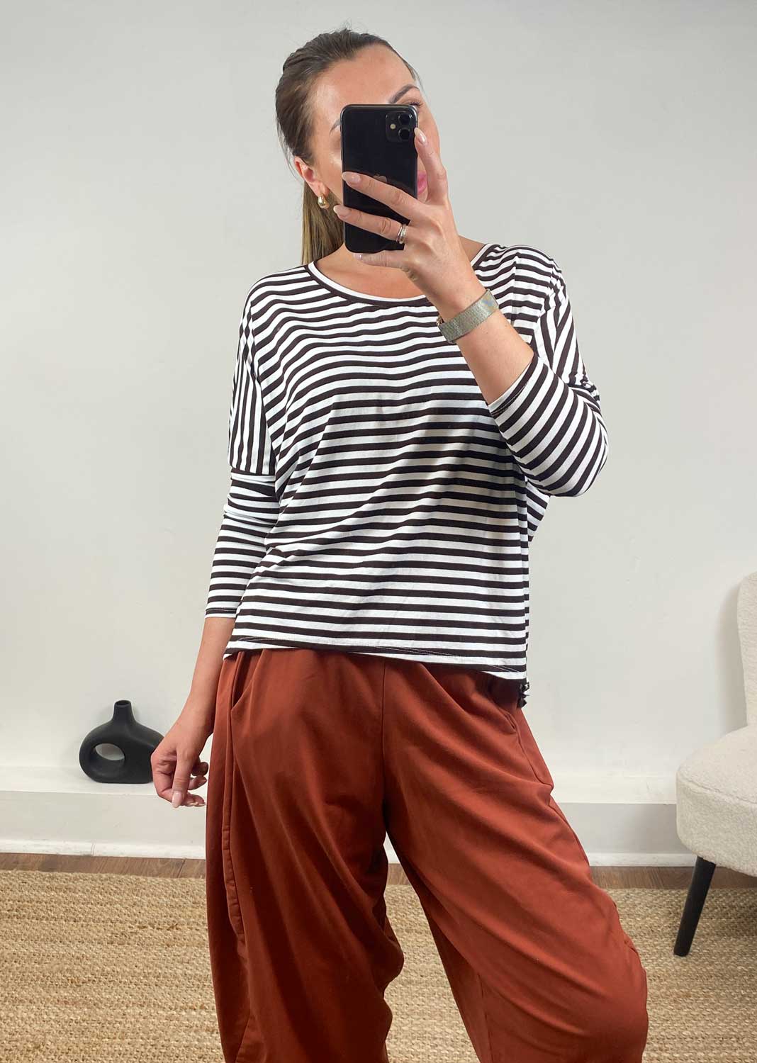 Farley Breton Stripe Top  Brown
