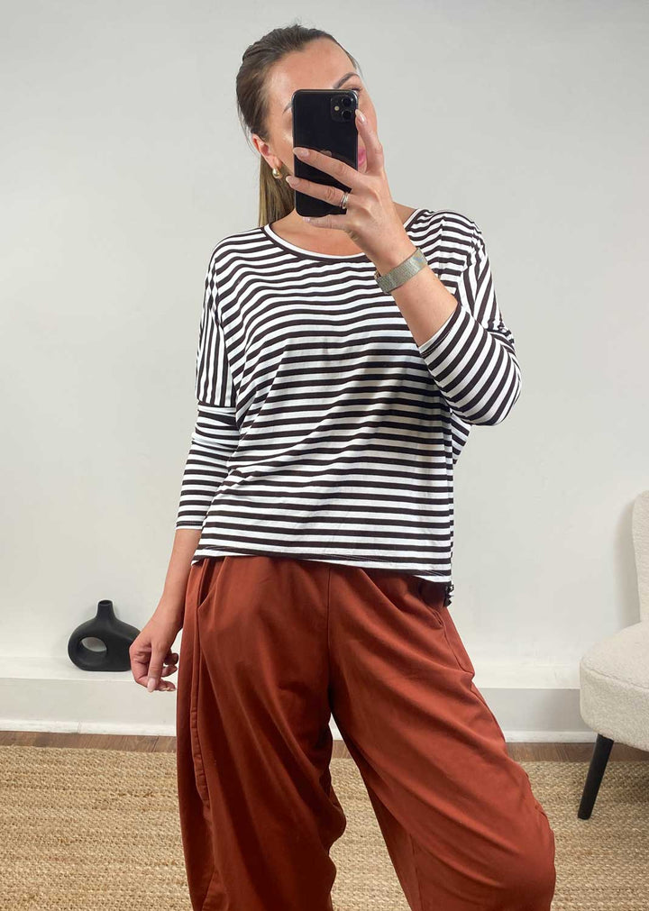 Farley Breton Stripe Top  Brown
