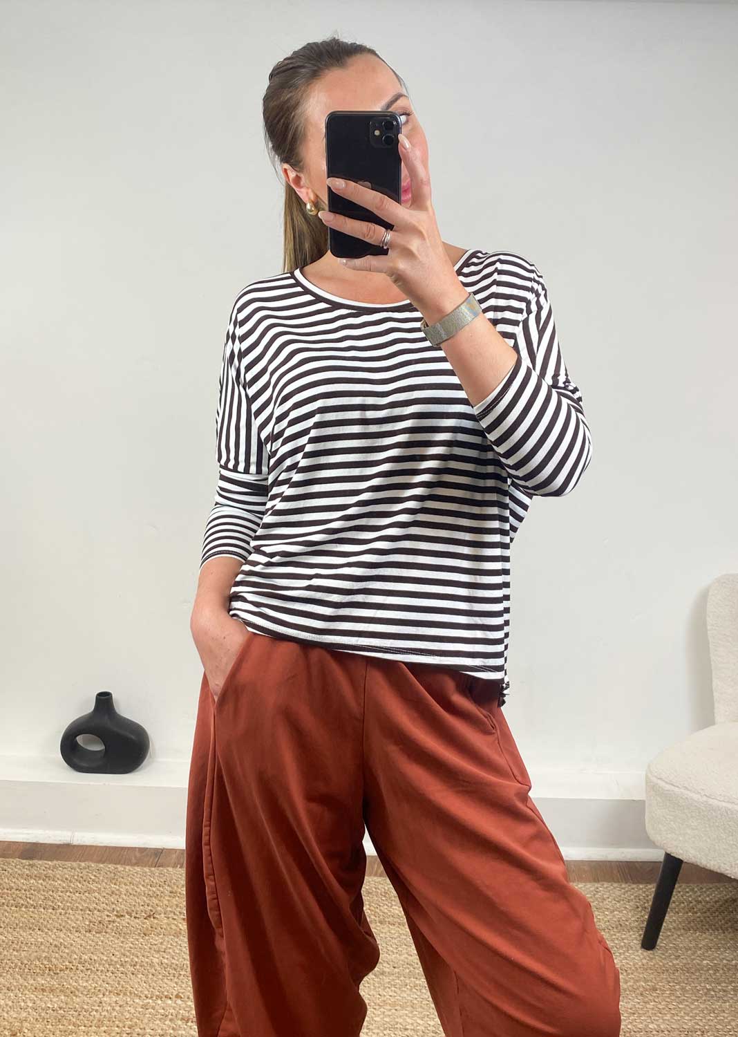 Farley Breton Stripe Top  Brown