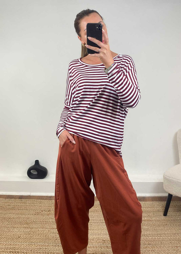 Farley Breton Stripe Top Burgundy