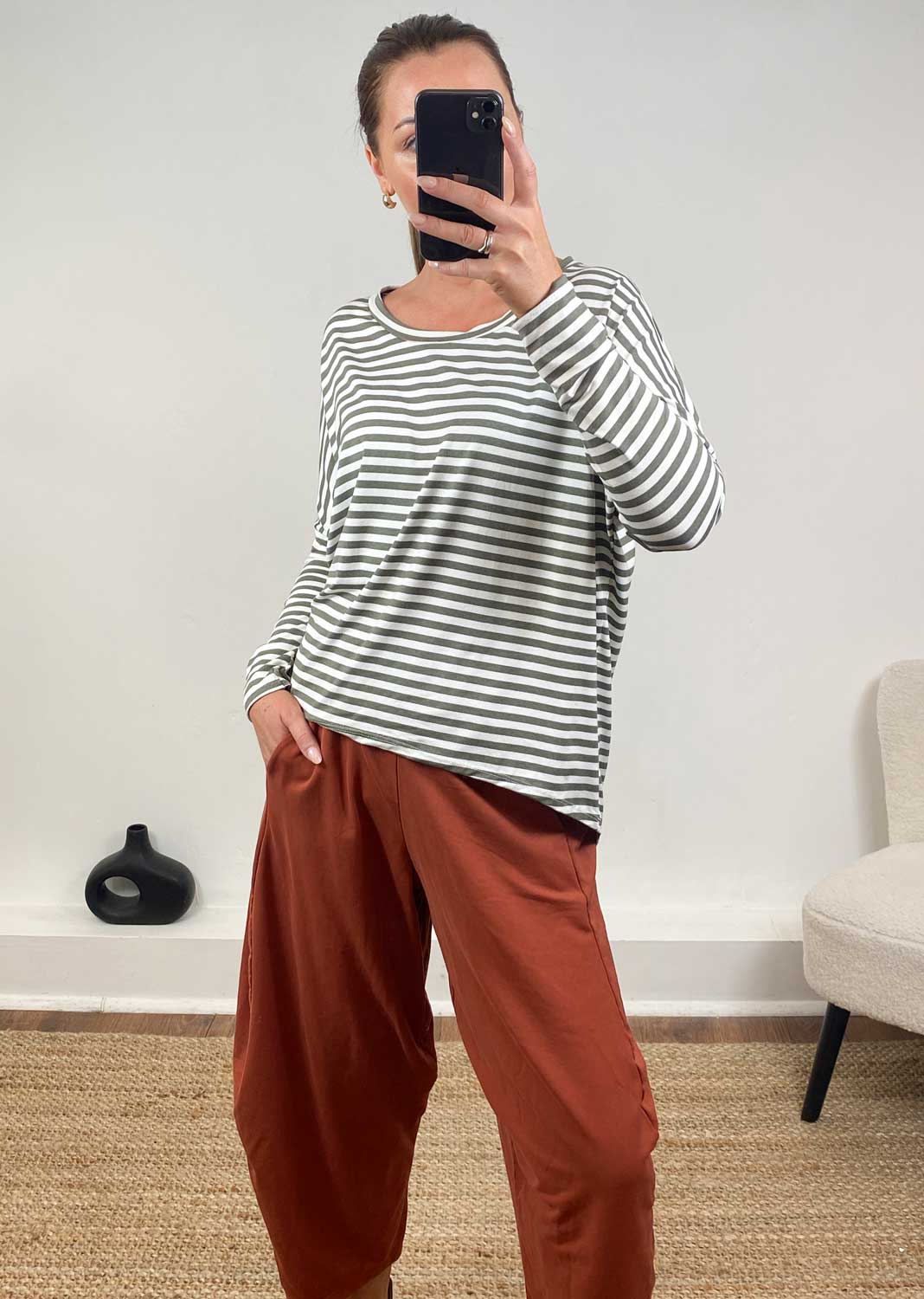 Breton Stripe Top  Khaki