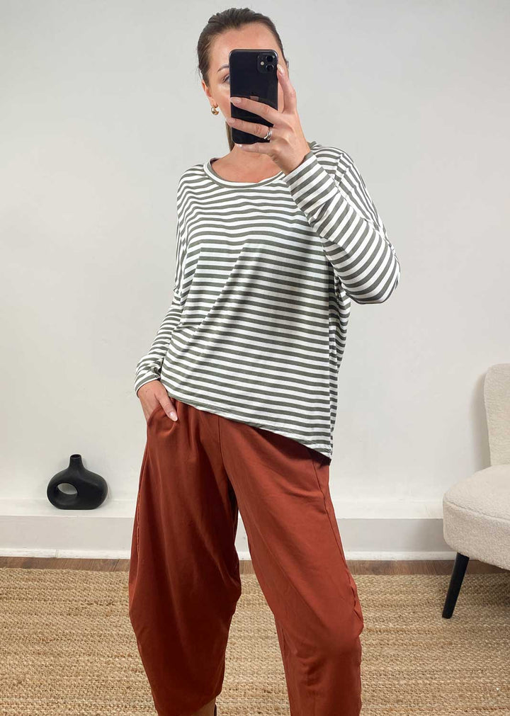 Breton Stripe Top  Khaki