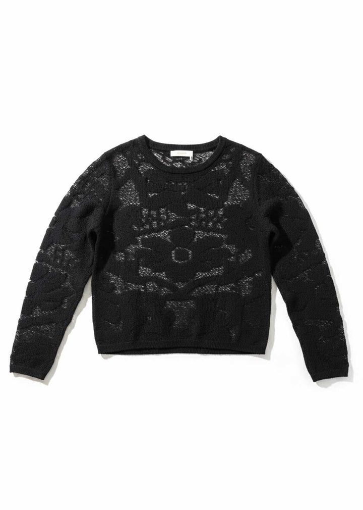 Fern Textured Crochet Knit Jumper Black