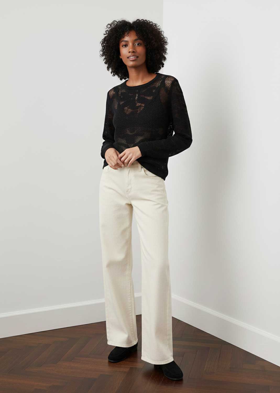black crochet knit top