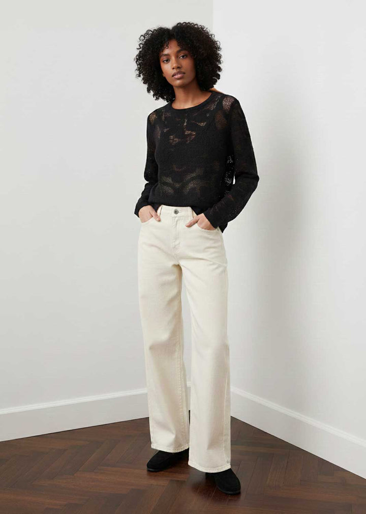 Fern Textured Crochet Knit Jumper Black