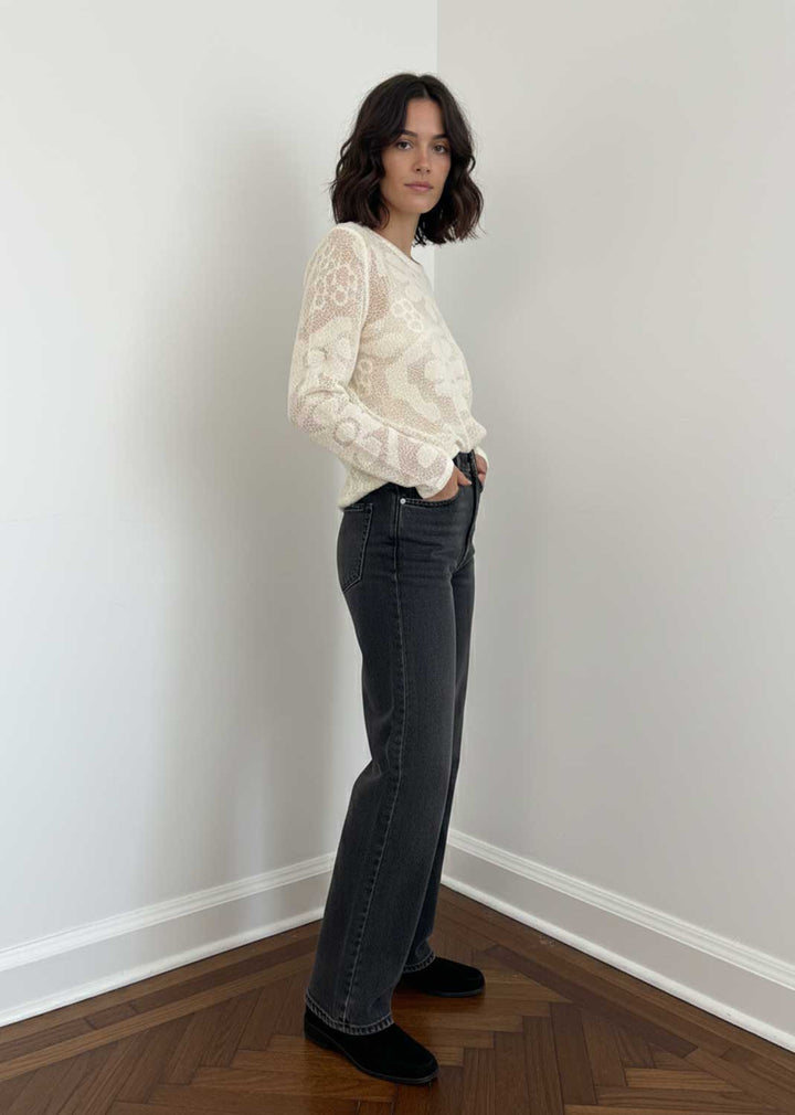 Fern Textured Crochet Knit Jumper Cream