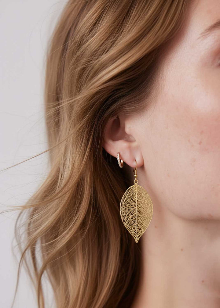 Filigree Leaf Earrings Gold