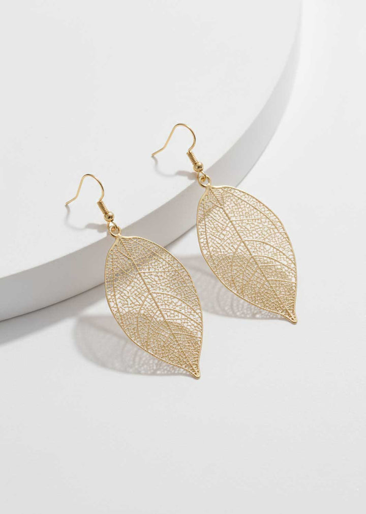 Filigree Leaf Earrings Gold