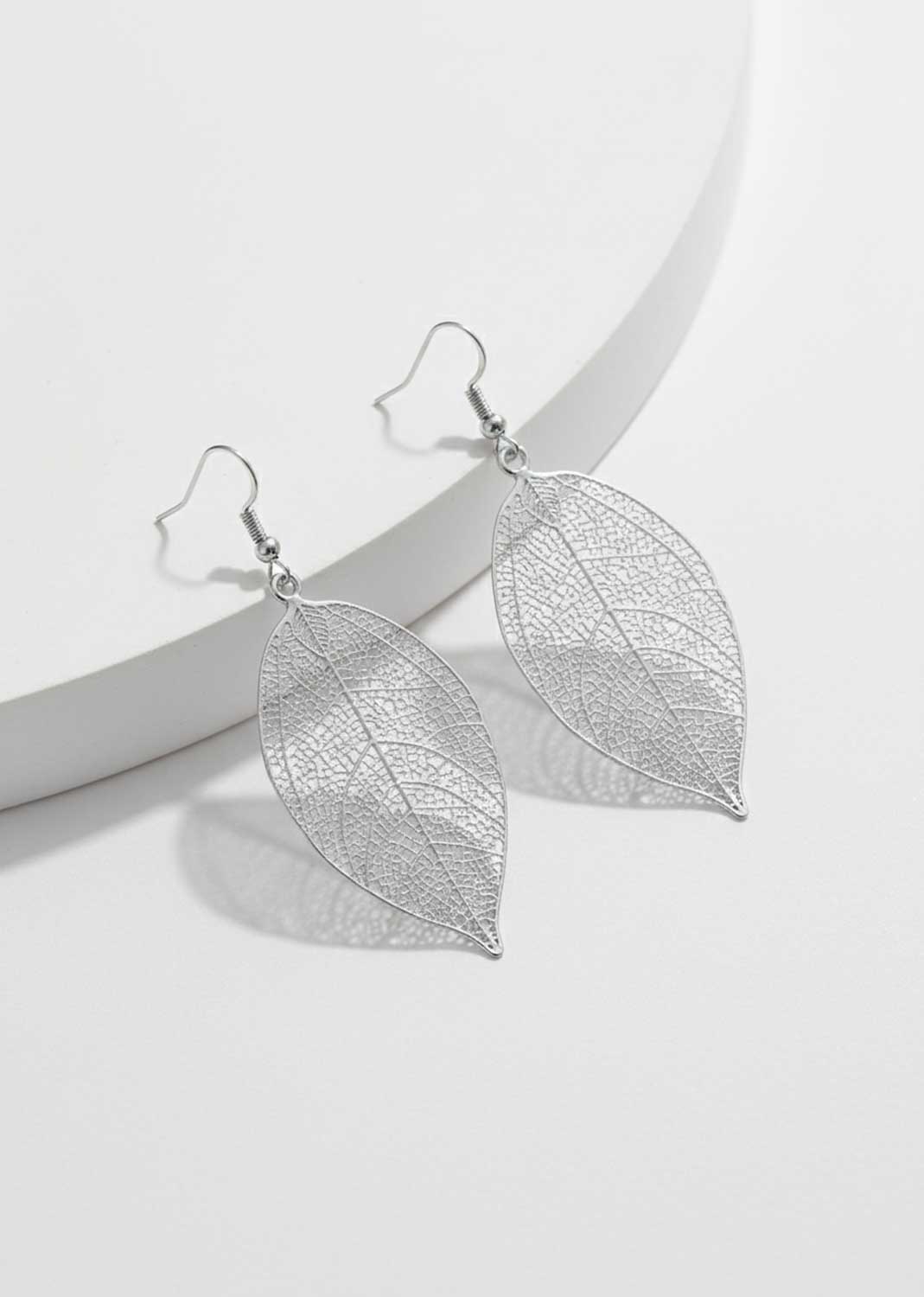 Filigree Leaf Earrings Silver