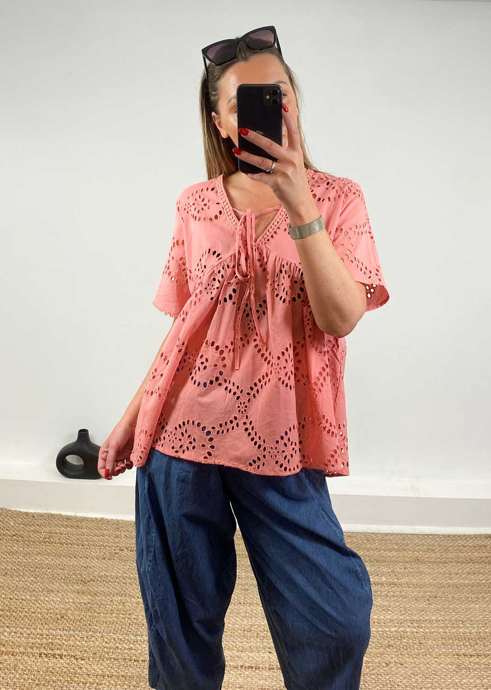 Flo Broderie Anglaise  Top in Pink